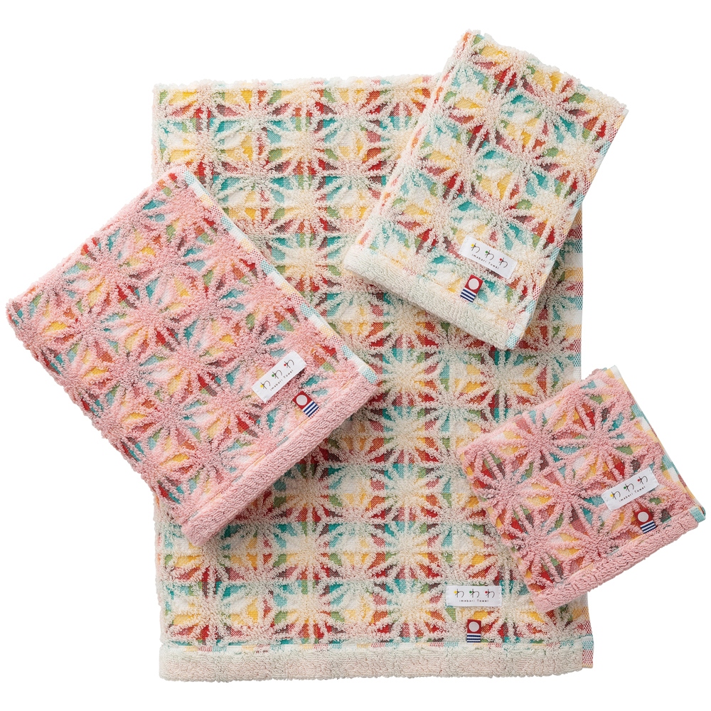 日本丸真 今治繽紛麻葉系列毛巾｜米色與粉色