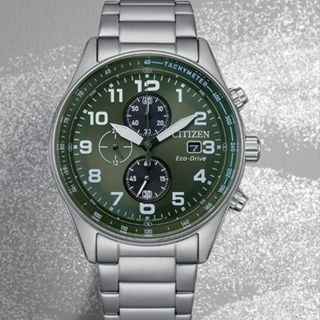 CITIZEN 星辰 Chronograph 光動能 碼錶計時三眼腕錶-綠43mm CA0770-72X
