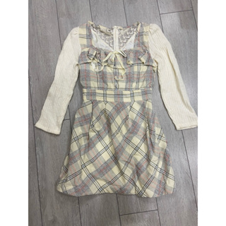日本品牌Liz lisa原單針織拼接蕾絲格紋洋裝/連身裙/連衣裙