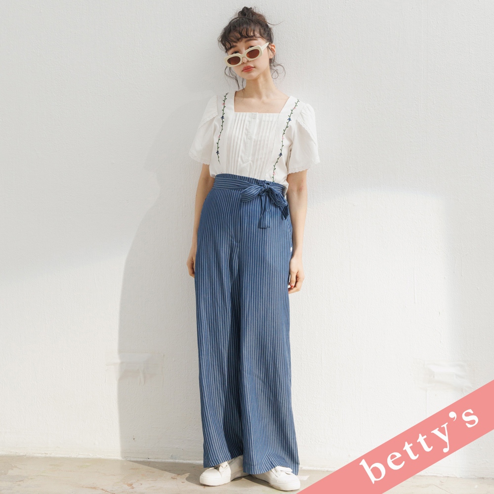 betty’s貝蒂思(31)腰鬆緊直條紋腰帶寬褲(藍色)