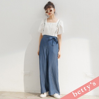 betty’s貝蒂思(31)腰鬆緊直條紋腰帶寬褲(藍色)