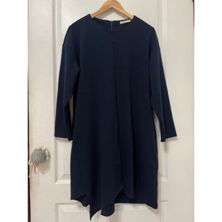 洋裝 / MOSS CLUB 二手 裙襬不規則造型深藍色寬版長袖洋裝