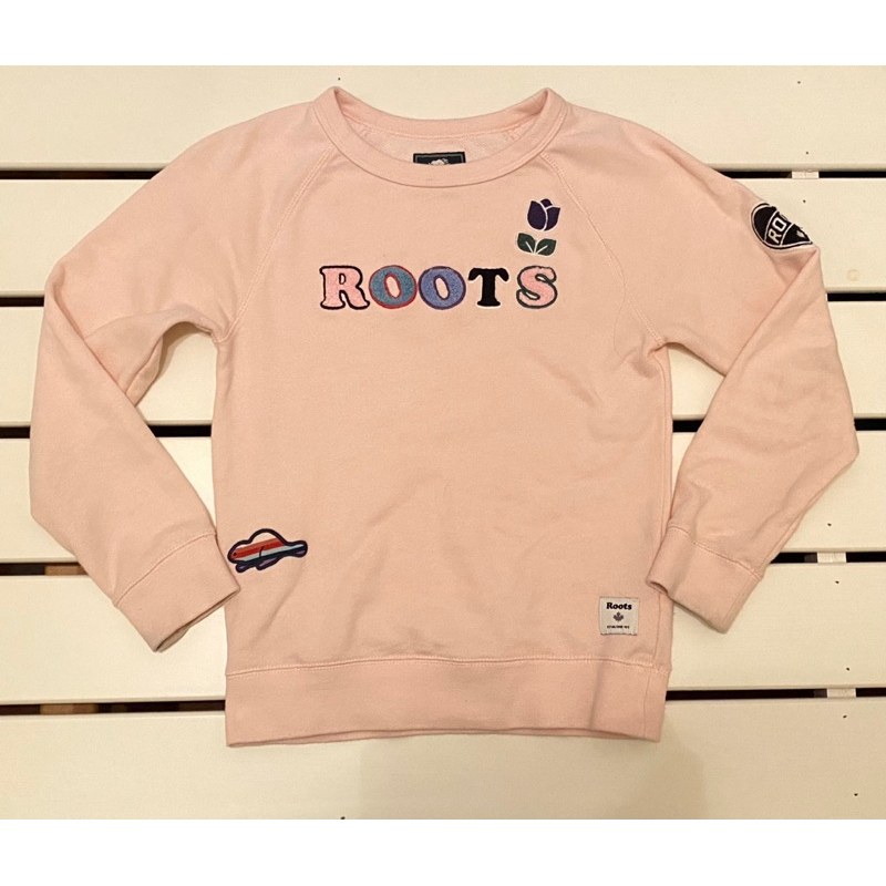 Roots 童裝 女童 女大童 花朵 立體貼布 粉色長袖上衣 大學T 粉S