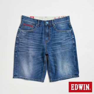 EDWIN 男款 BLUE TRIP系列 紅袋花丹寧短褲(酵洗藍)