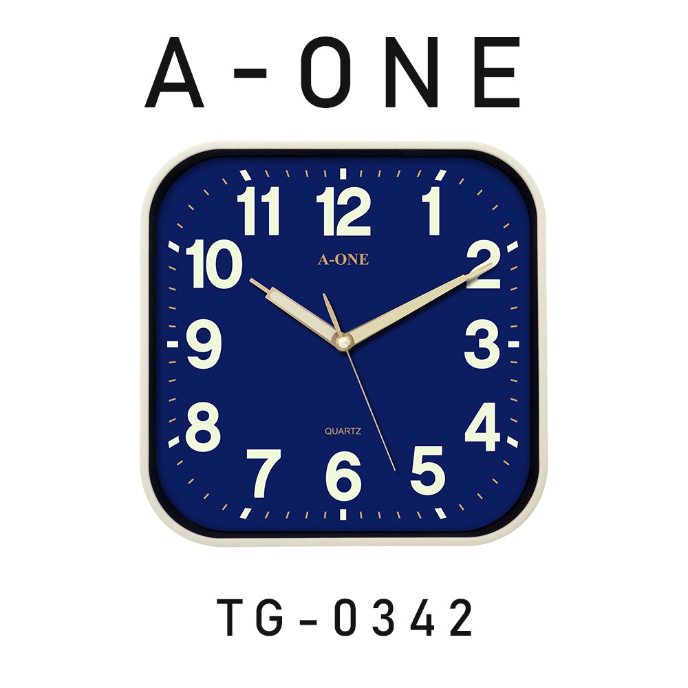 【WANgT】A-one MIT台灣製造 方型高質感高雅寶藍面夜光數字超靜音掛鐘 TG-0342
