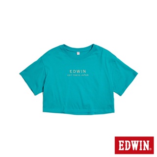 EDWIN 簡約刺繡印花寬短版短袖T恤(土耳其藍)-女款