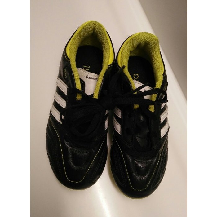 【adidas】童鞋 黑黃色 真皮帥氣慢跑鞋 足球鞋棒壘球鞋Size:UK11K 17.5CM  二手品