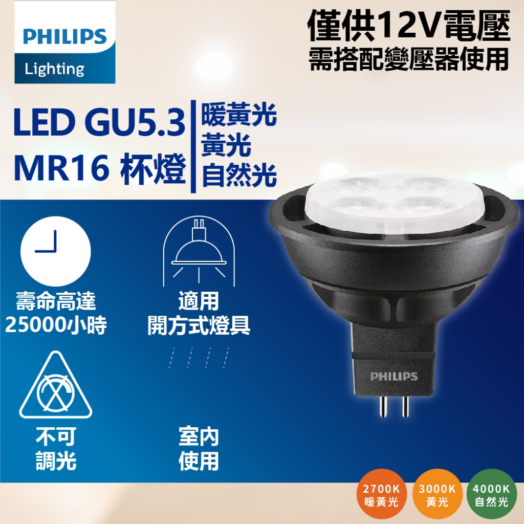 [喜萬年]頂規經濟款 飛利浦 LED 杯燈 MR16 5.5W 12V 24度 36度 暖黃光黃光自然光 不可調光 燈