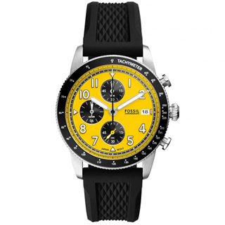 FOSSIL Sport Tourer 開拓冒險三眼計速造型手錶 黑色矽膠錶帶 42MM （FS6044）