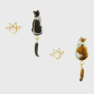 | OSEWAYA | 悠哉貓咪 日本製耳環 低敏耳環 純鈦耳針