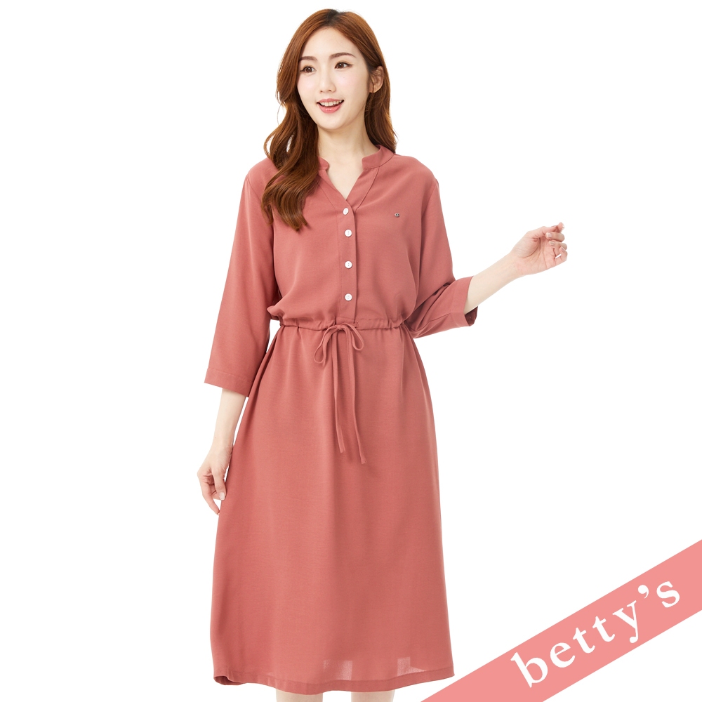 betty’s貝蒂思(31)雪紡半開襟腰間抽繩洋裝(磚紅色)