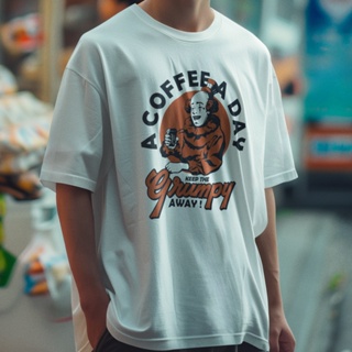 A COFFEE A DAY 中性短袖T恤 7色 咖啡愛好露營手沖戶外生活旅行文青禮物寬鬆咖啡豆職場工作語錄設計衝浪滑板