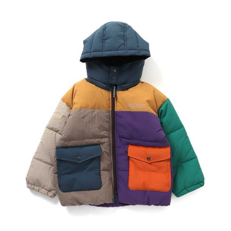 ❤️日本BREEZE 經典兒童鋪棉輕量保暖外套 130cm 可機洗 連帽 防寒 禦寒 拼色