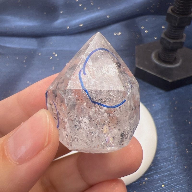 閃靈水晶帶水膽流沙天然水晶能量水晶（已打磨）-416