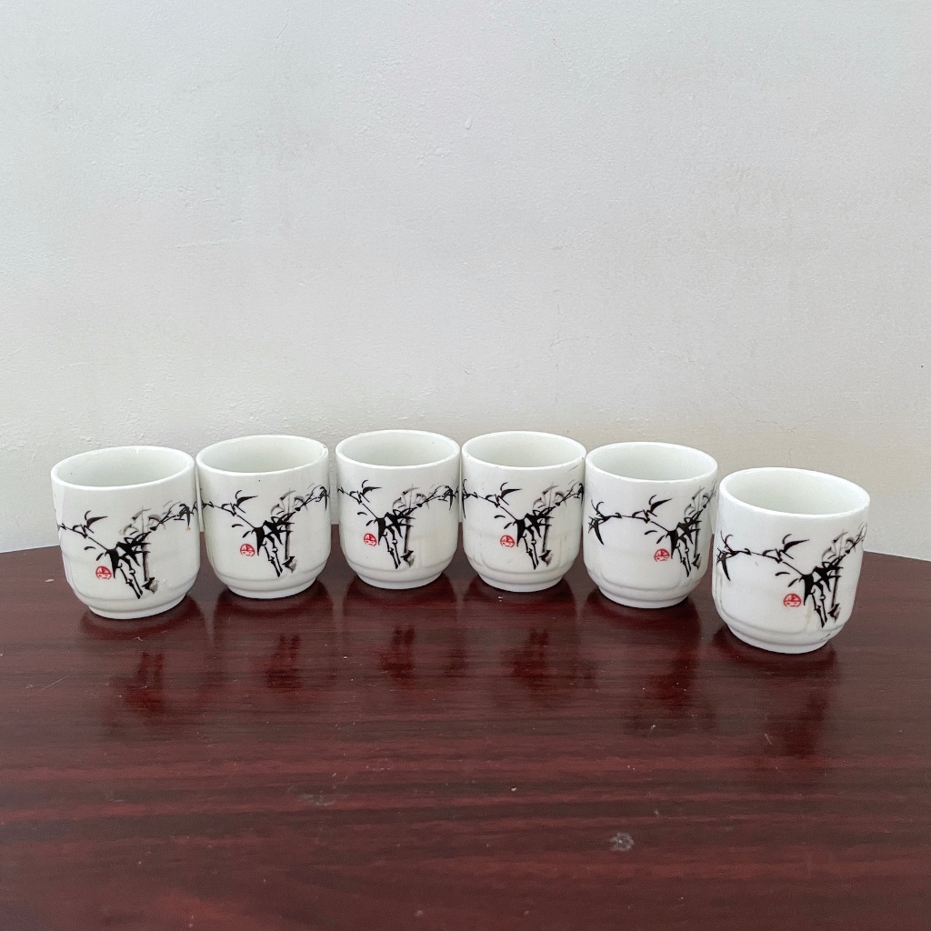 二手6入 小茶杯 中式 曳竹飄香 中式泡茶組 泡茶 茶杯 小杯子 小杯 陶瓷 陶瓷杯子 瓷杯