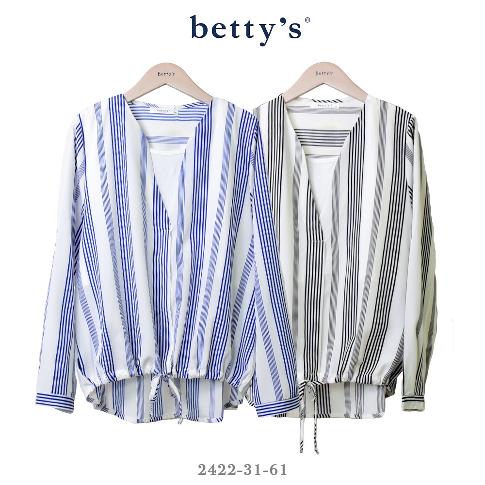betty’s專櫃款-魅力(41)假兩件直條紋下擺抽繩長袖上衣(共二色)