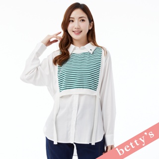 betty’s貝蒂思(31)兩件式條紋短背心綁帶襯衫(綠色)