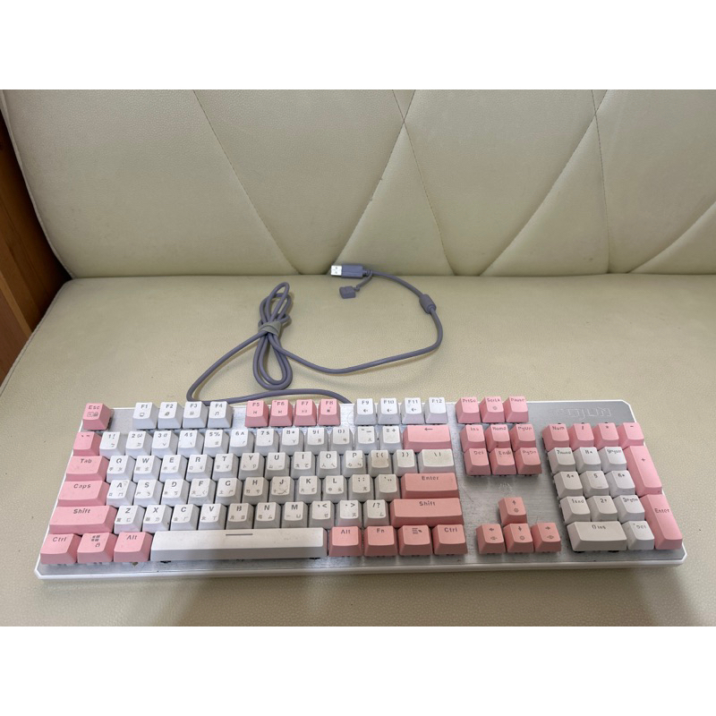 ［二手］Pojun 機械式鍵盤 粉紅白色 型號-PJ02