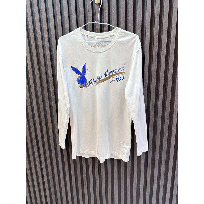 PLAYBOY 長袖T恤 情侶衣 男生上衣 女生上衣 衣服 M號 白色長袖上衣 兩件特價$450
