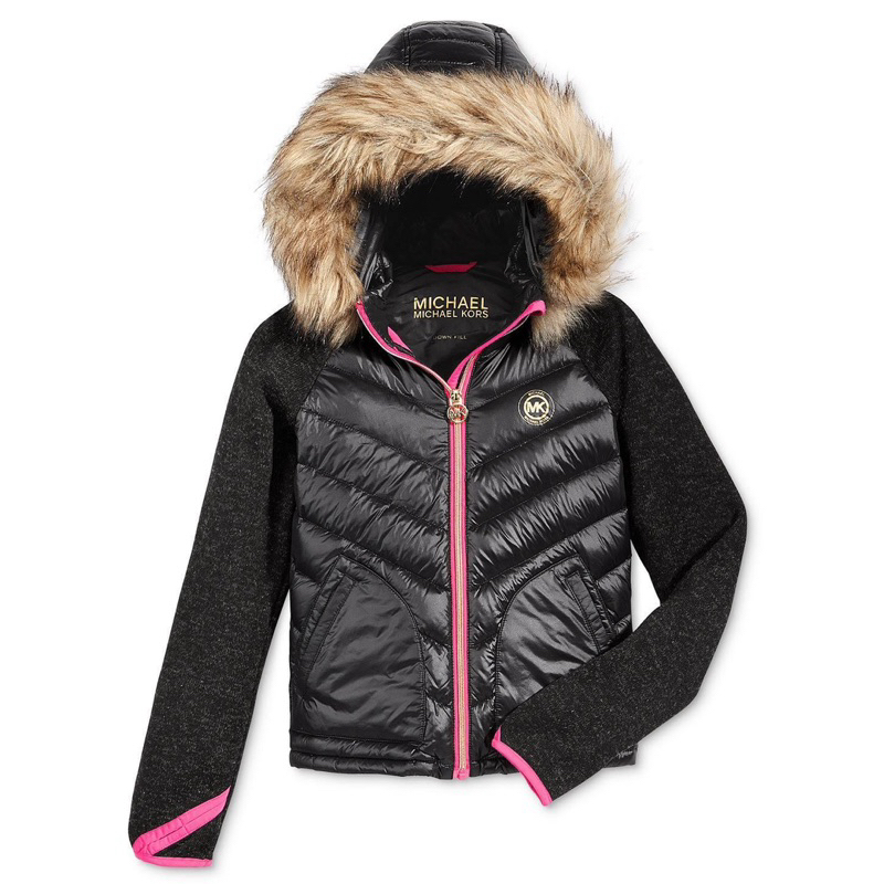 全新Michael Kors MK Puffer Jacket 女大童超保暖針織黑色外套16A