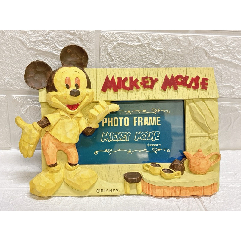 迪士尼 米奇 米老鼠 仿木雕 相框 裝飾品 老物