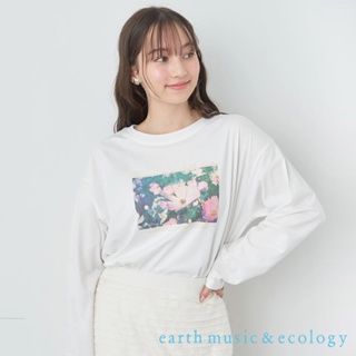 earth music&ecology 標語花朵圖案打印純棉長袖上衣(1K41L1C0100)