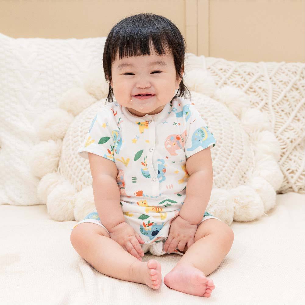 台灣製有機棉短袖連身衣(動物花園)｜嬰兒服 涼爽透氣 純棉親膚 排汗