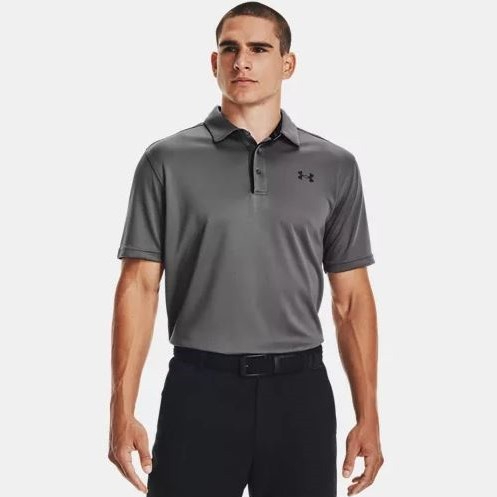 [麥修斯]UA Tech 1290140-040 短袖 POLO衫 透氣 機能 排汗材質 防異味技術 美規 灰色