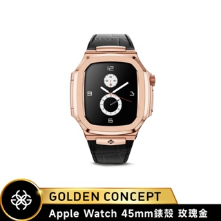 Golden Concept Apple Watch 45mm 玫瑰金錶框 黑皮革錶帶 WC-ROL45-RG-BK