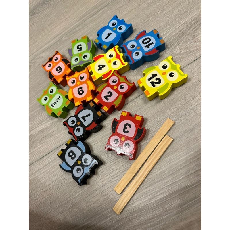二手極新✨木製 貓頭鷹 益智 平衡數字疊疊樂 玩具