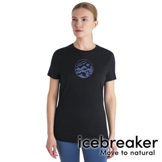 【icebreaker】Tech Lite 女羊毛圓領短袖衣150-營地景緻『黑』0A56YD