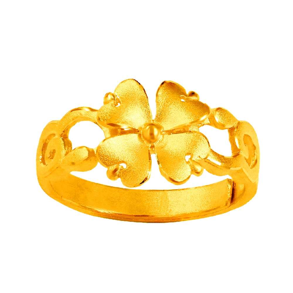 【元大珠寶】『富貴四葉花』黃金戒指 活動戒圍-純金9999國家標準2-0072