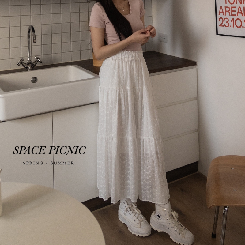 [明天出貨] Space Picnic｜蕾絲提花鬆緊蛋糕長裙-2色(現貨)【C23031030】