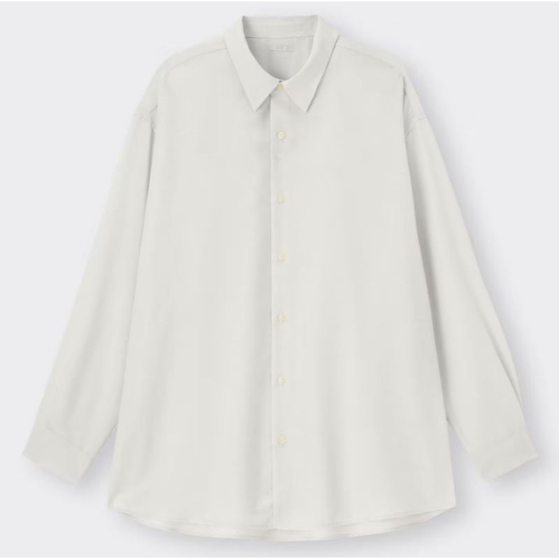 全新現貨 GU 344938 原價790$ 男裝 白色 灰白 輕薄 透膚 寬鬆 長袖 襯衫 L