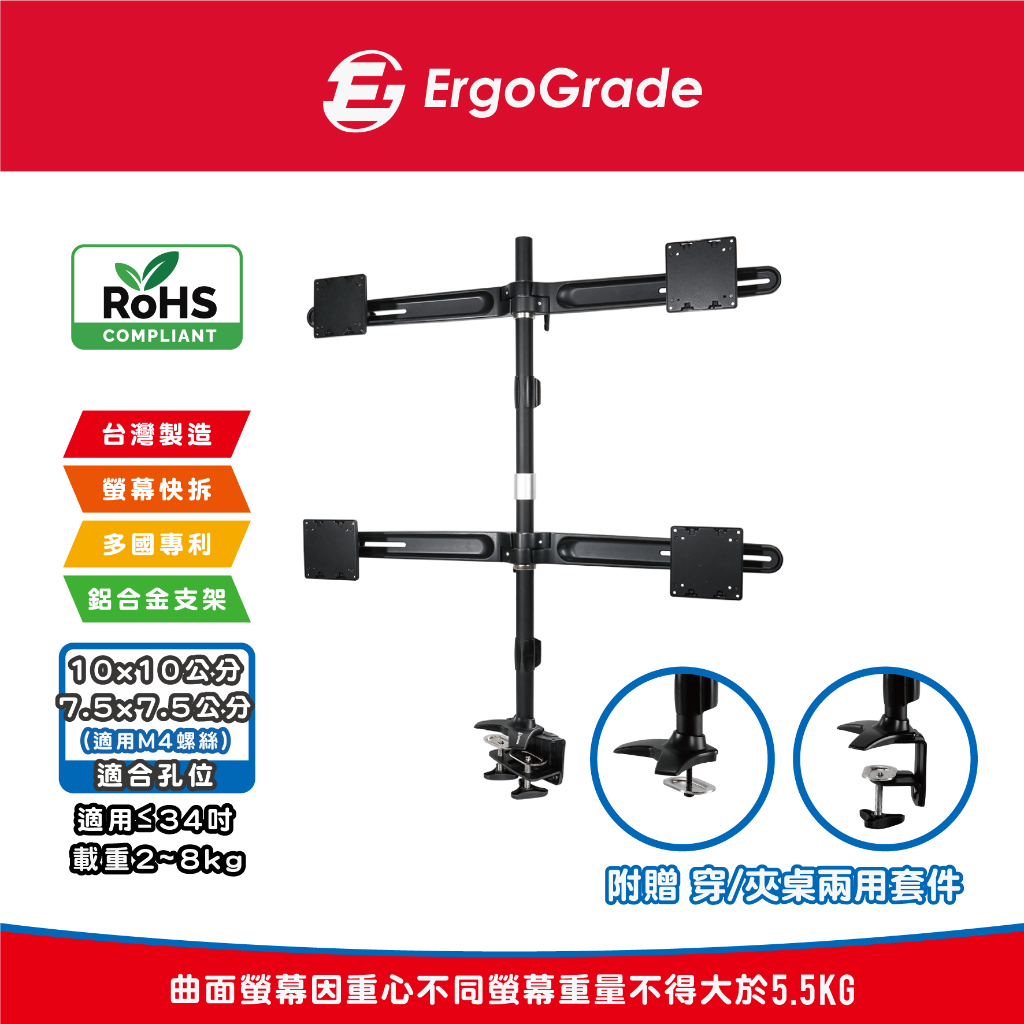 ErgoGrade 螢幕支架 電腦螢幕支架 螢幕架 電腦架 壁掛架 四螢幕支架 多螢幕支架 螢幕底座 EGTC734Q