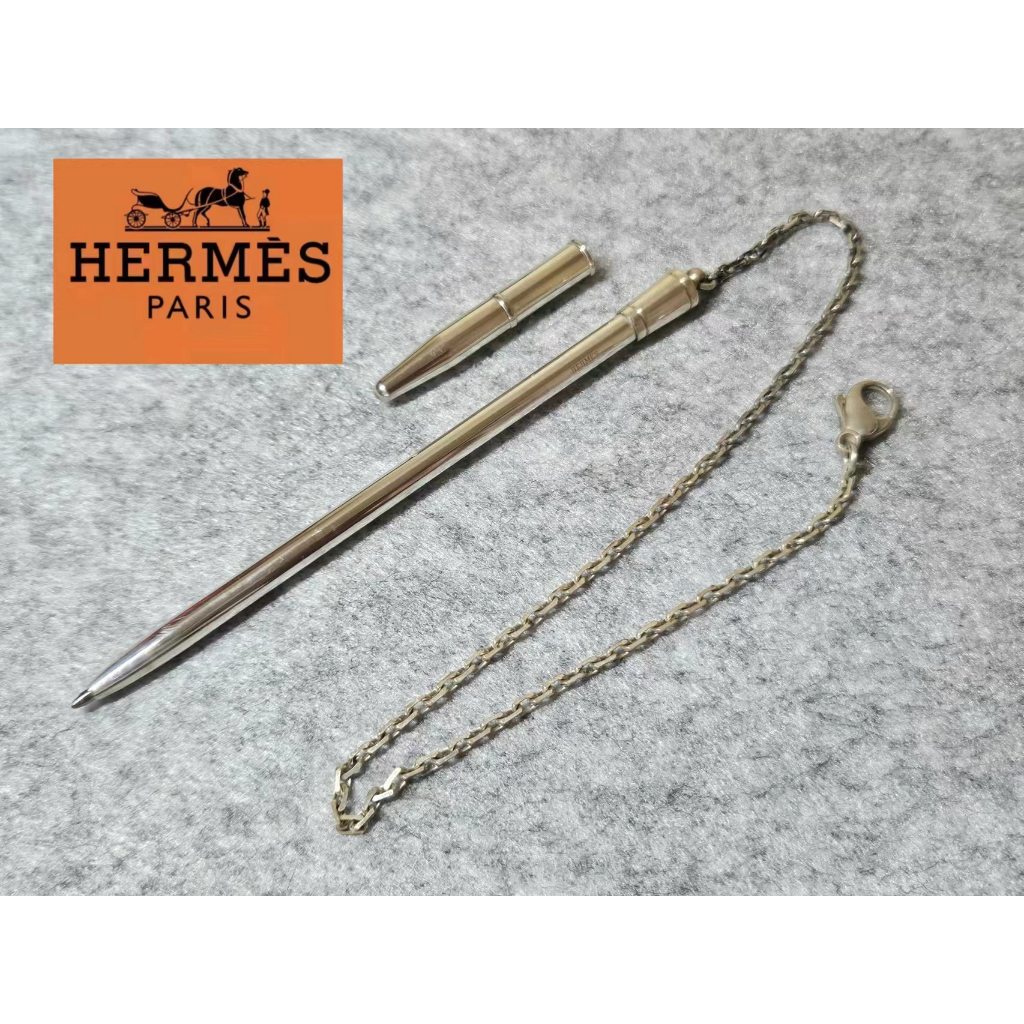 來你錢包過來 用我的筆認識一下法國 HERMÈS愛馬仕 925純銀 手帳 吊飾原子筆 附原廠吊鍊 （長）