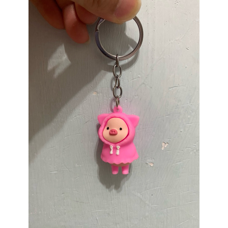 雨衣小豬鑰匙扣立體PVC軟膠牛奶豬公仔