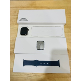 台中 保固2024/10/18 Apple Watch 9 LTE 45mm 銀色不鏽鋼錶殼 黑色錶帶 99%