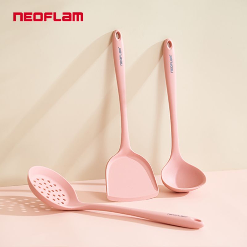 全新現貨/ Neoflam Premium 矽銀廚具三件組 丹麥粉 矽膠廚具組 鍋鏟 湯勺 漏勺