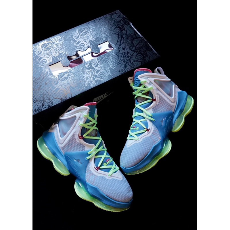 特價出清NIKE LEBRON XIX 19 EP 白 藍 綠 氣墊 男子 籃球鞋 DC9341-400