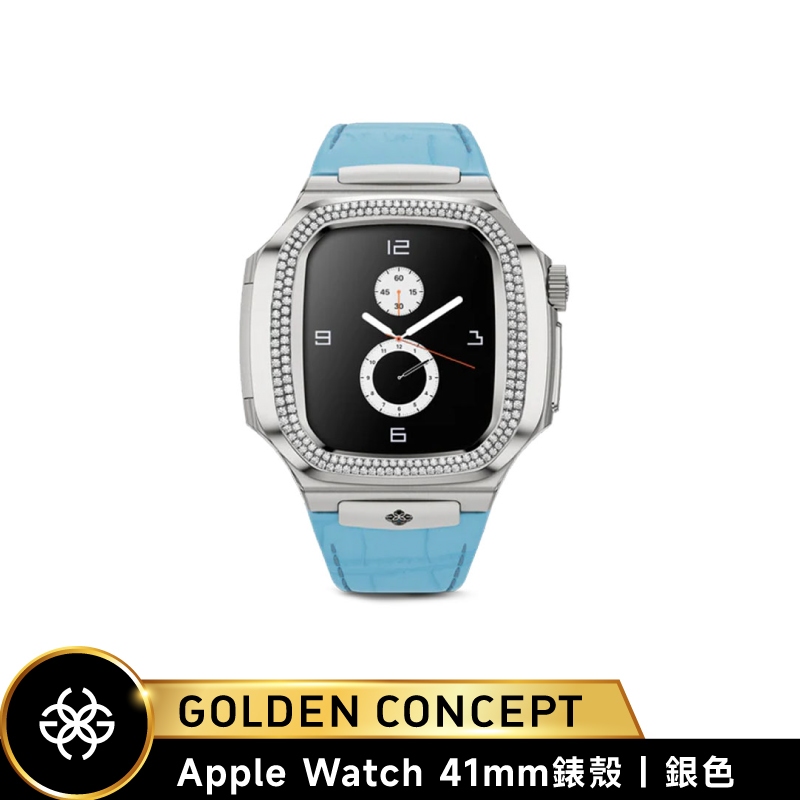 Golden Concept Apple Watch 41mm 銀錶框 藍皮革錶帶 WC-ROLMD41-SL