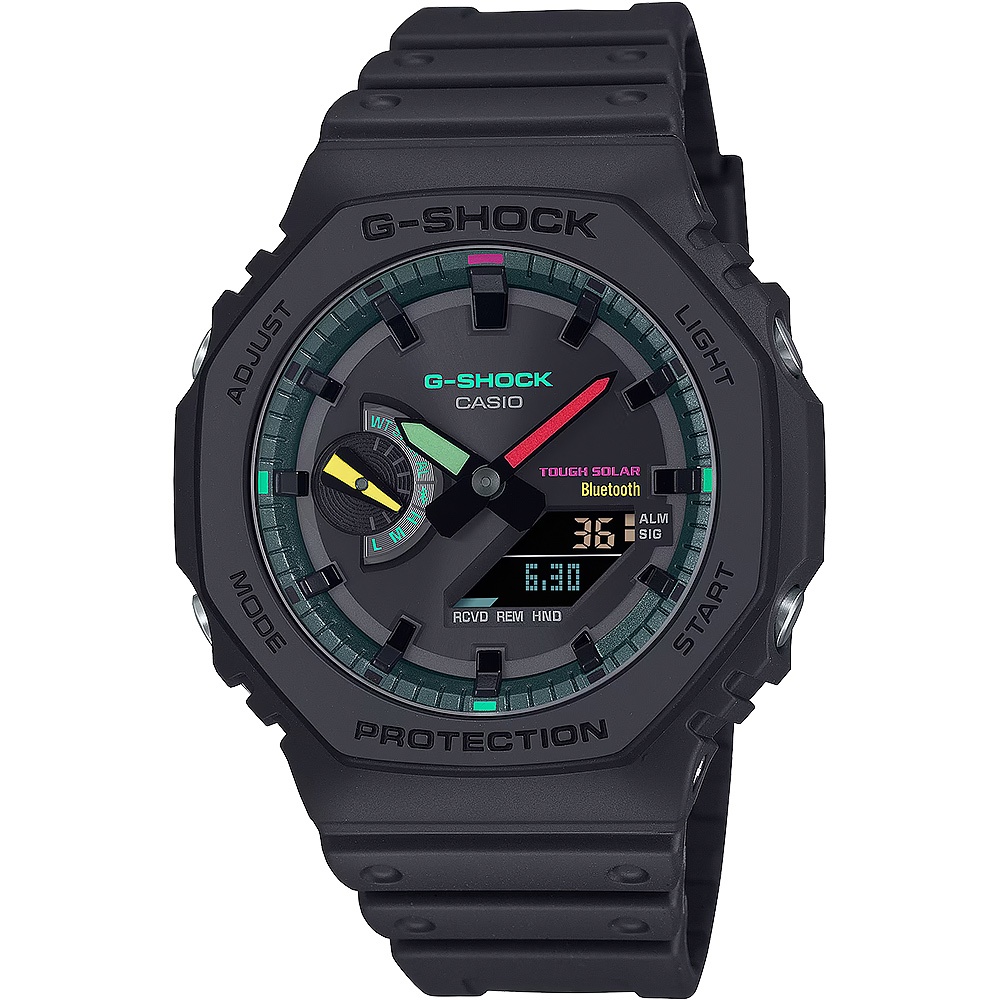 ∣聊聊可議∣CASIO 卡西歐 G-SHOCK 虛擬世界 霓虹科幻藍芽太陽能雙顯手錶 GA-B2100MF-1A