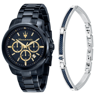 MASERATI 瑪莎拉蒂 Successo綻藍三眼計時手錶手鍊套組44mm R8873621042