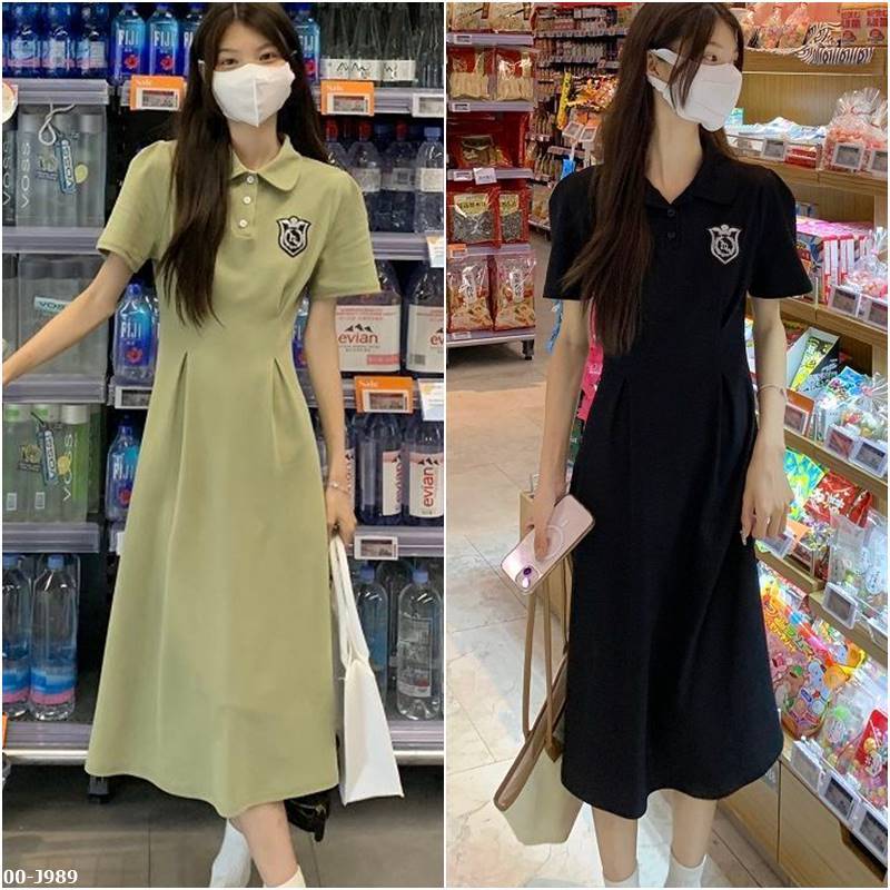 貓姐的團購中心~M00-J989 夏季韓系POLO領短袖連身裙~2種顏色~S-2XL~一件450元~預購款