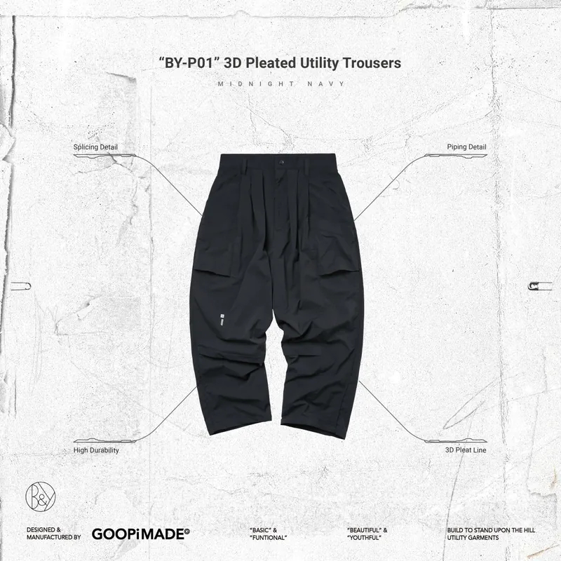 Goopi 深藍3號“BY-P01” 3D Pleated Utility Trousers by GOOPiMADE