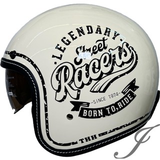 THH T-383A Racers 象牙白 內墨鏡 復古帽 四分之三帽 安全帽《遠古騎士》