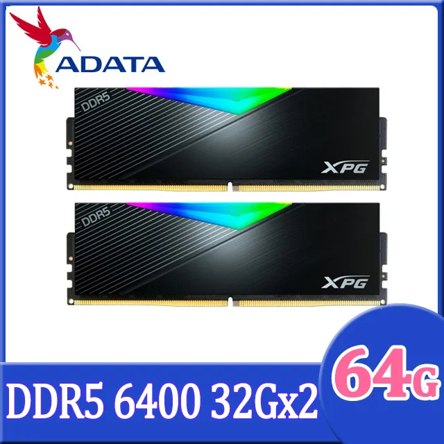 ADATA 威剛 XPG Lancer DDR5 6400 64GB(32Gx2) RGB 桌上型超頻記憶體(黑色) (