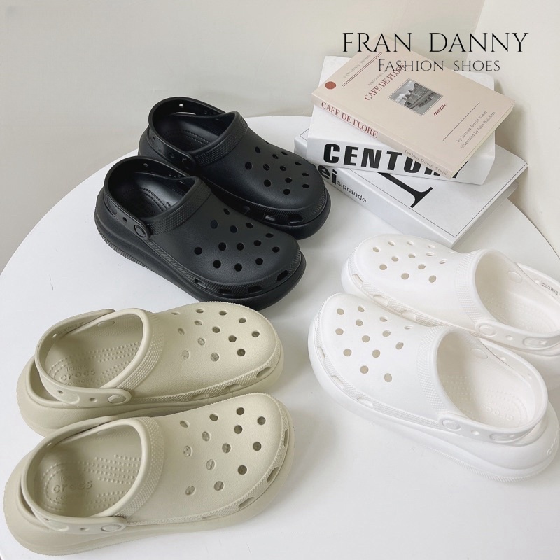 FD-crocs classic crush clog 泡芙 洞洞鞋 厚底 增高 黑 奶茶 白 粉色 男女鞋 百搭