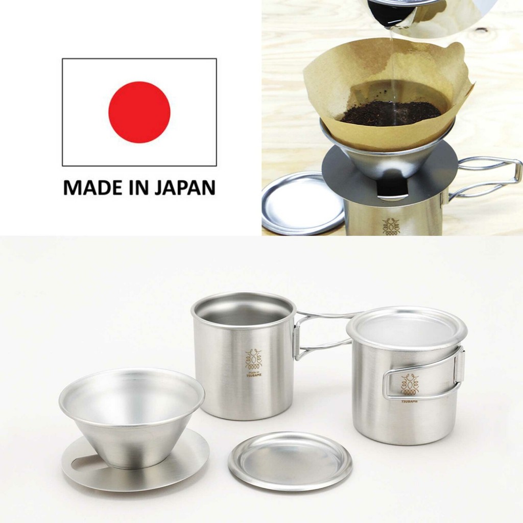 日本製 不鏽鋼 手沖咖啡套組  雙層馬克杯 咖啡濾杯 外出 旅行 露營  攜帶方便 易清洗