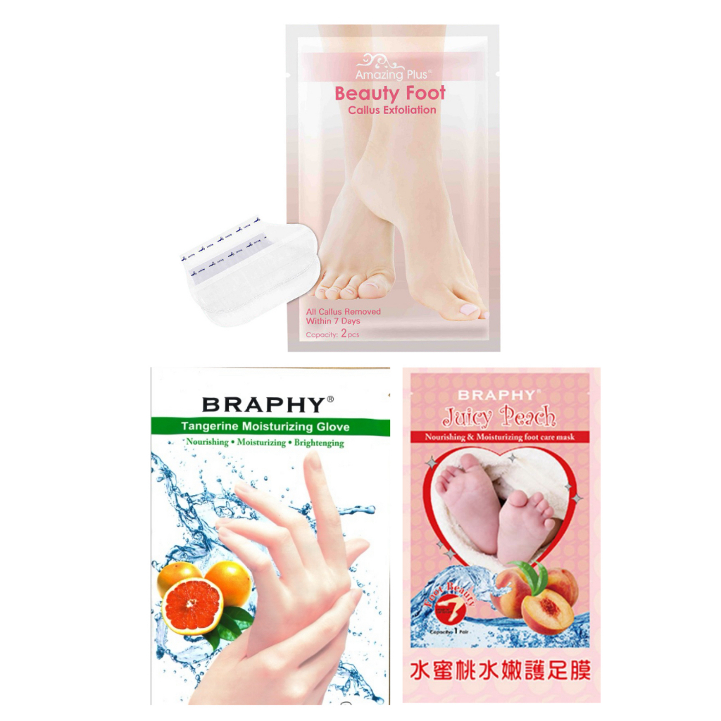 Beauty Foot 粗皮剋星拋光足膜  / BRAPHY 水蜜桃水嫩護足膜 / 香橙手膜